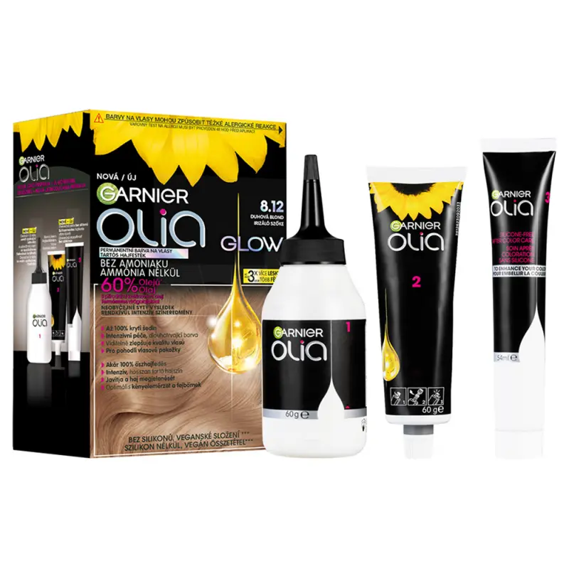 GARNIER Olia Glow tartós hajfesték 8.12 Irizáló szőke 60+60+54 ml GARNIER Olia Glow tartós hajfesték 8.12 Irizáló szőke 60+60+54 ml